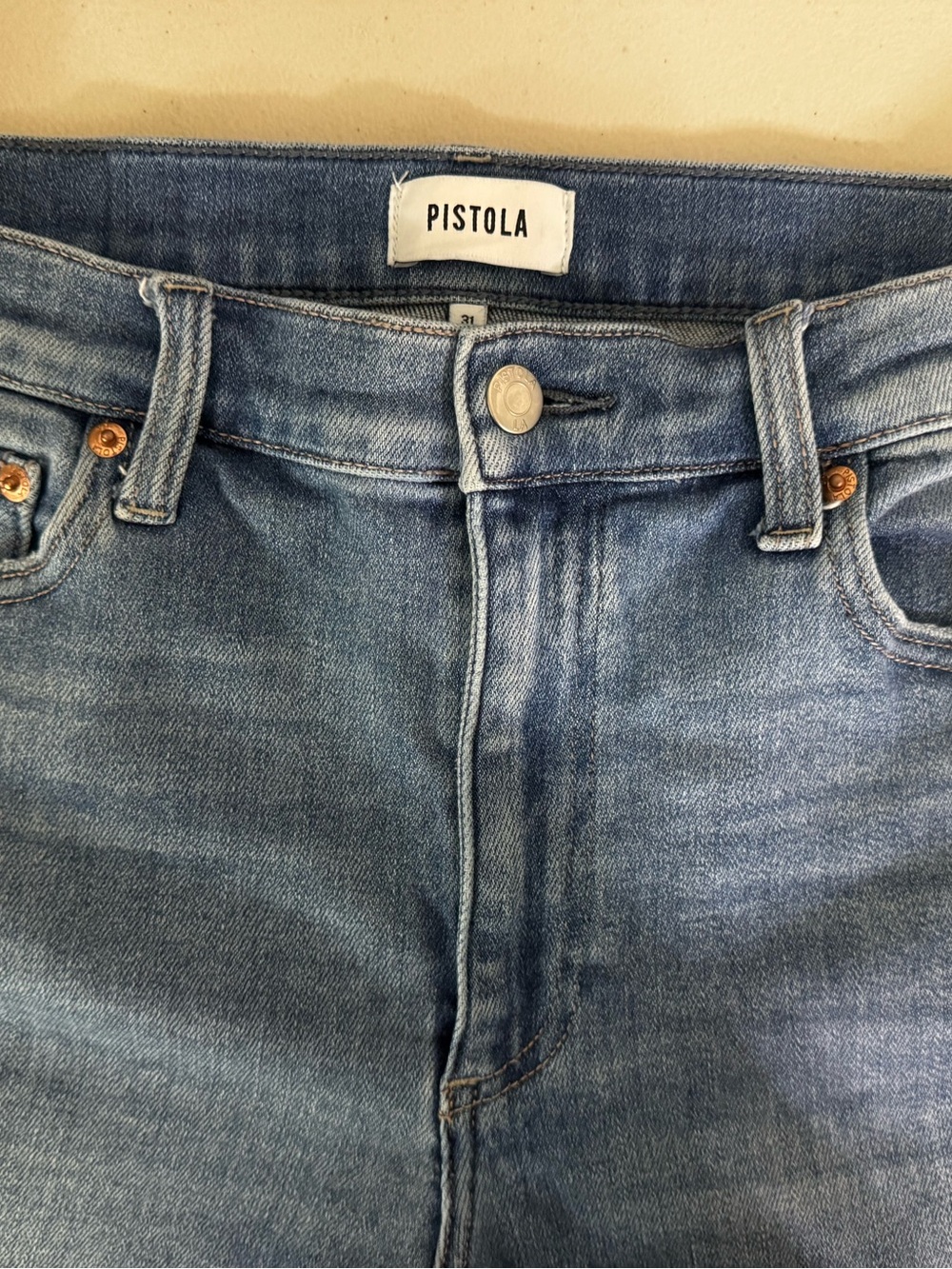 Pistola Women’s Blue Denim Jeans Lennon Fit Mid Rise Crop Boot 5-Pocket Button